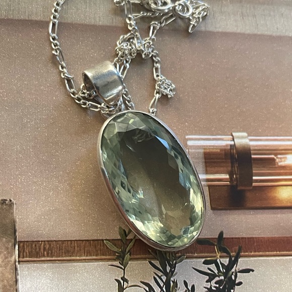 925 Sterling silver Natural Green Amethyst Pendent with Sterling silver chain!! - Picture 4 of 17